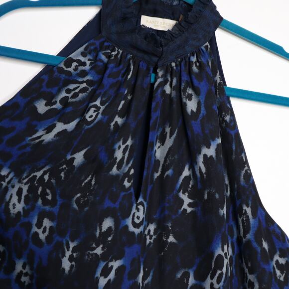 RAMY BROOK Allymay Sleeveless Silk Top Leopard Animal Print Navy Blue Women's L - Picture 5 of 15